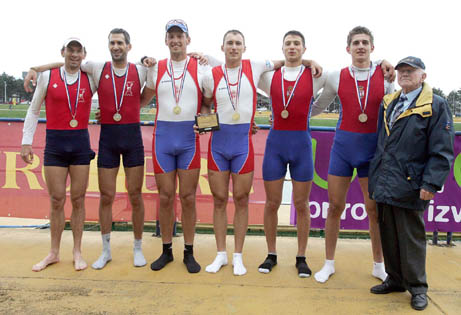 Pobednicko postolje u disciplini dvojac bez kormilara, Zagreb 2010, 1. dan